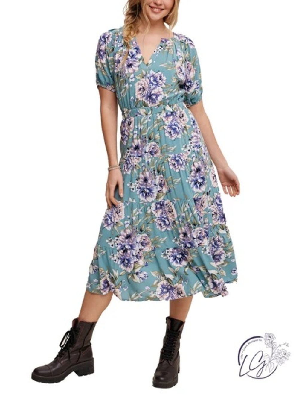 Listicle Teal Floral Maxi Dress with Purple Blooms